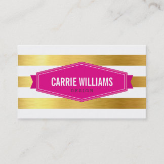 Carte De Visite MODERNE MOTIF rayé badge rose logo feuille or