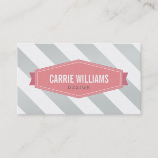 Carte De Visite MODERNE MOTIF rayé corail rétro logo gris