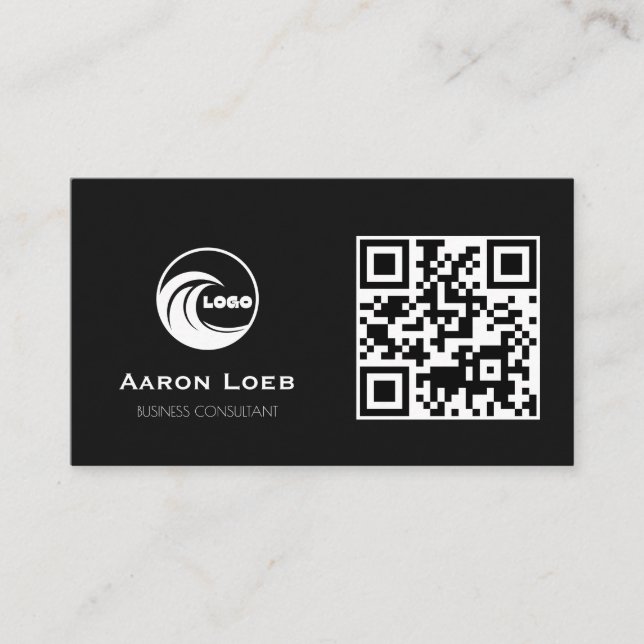Carte de visite moderne noire avec code QR (Devant)