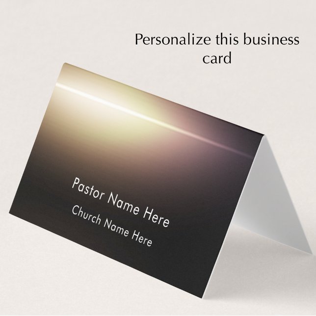 Carte de visite moderne noire pour pasteur d'églis (Personalize this modern light burst folded business card template with your custom text.)