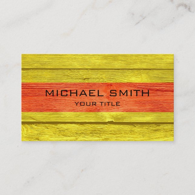 Carte De Visite Moderne Orange Jaune en bois (Devant)