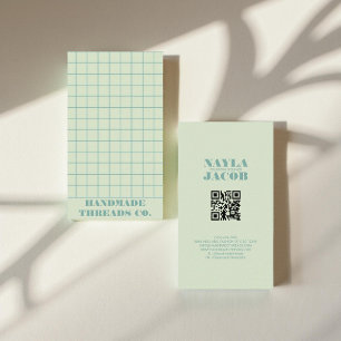 Carte De Visite Moderne Pastel Blue À damiers Motif QR Code