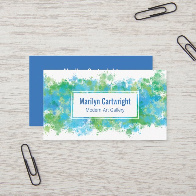 Carte de visite moderne Peint bleu vert (Devant/Arrière en situation)