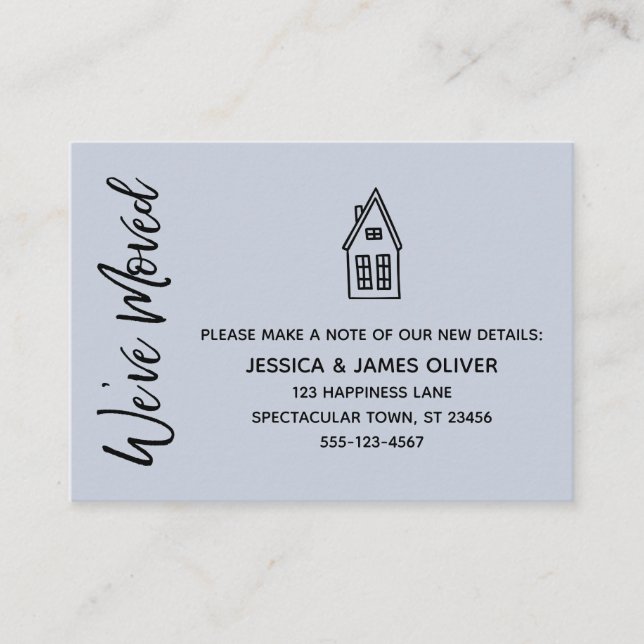 Carte De Visite Moderne, Petite Maison "Nous avons déménagé" Dusty (Devant)