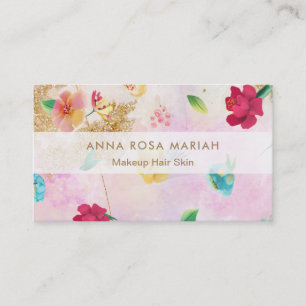 Carte De Visite *~* Moderne Pink Blue Floral Pattern Parties scint