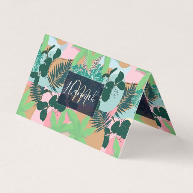 Carte De Visite Moderne Pink Mint Tropical Foliage Design créatif (Devant)