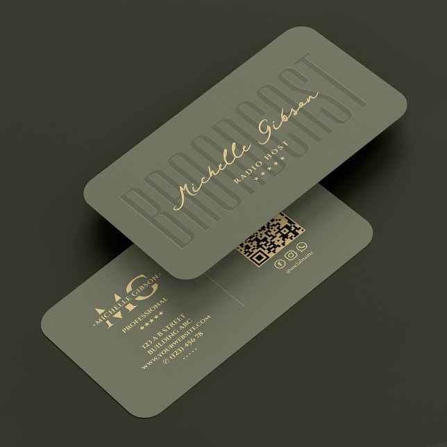 Carte De Visite Moderne Podcast Radio Hôte Diffusion Sage Green (Modern Podcast Radio Host Broadcast Sage Green Business Card
)
