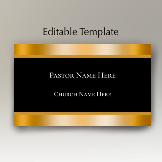 Carte de visite moderne pour pasteur d'église avec (Add your own words to this elegant faux gold and black business card template
)