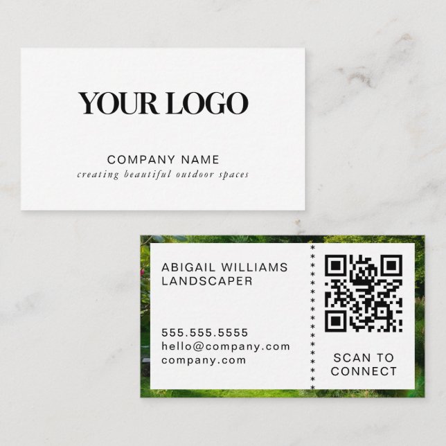 Carte de visite moderne pour paysagiste avec code  (Devant / Derrière)