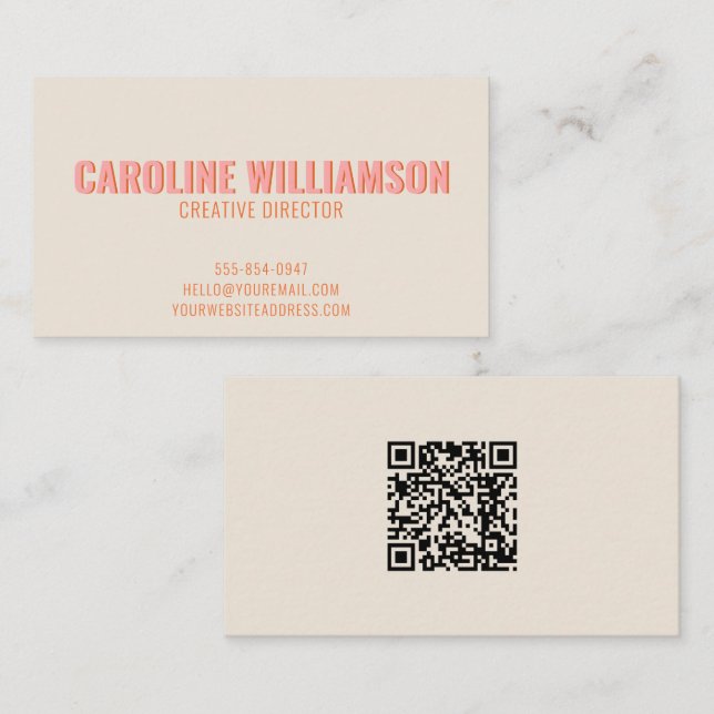 Carte De Visite Moderne Professionnel Créatif Rétro Rose Orange QR (Devant / Derrière)