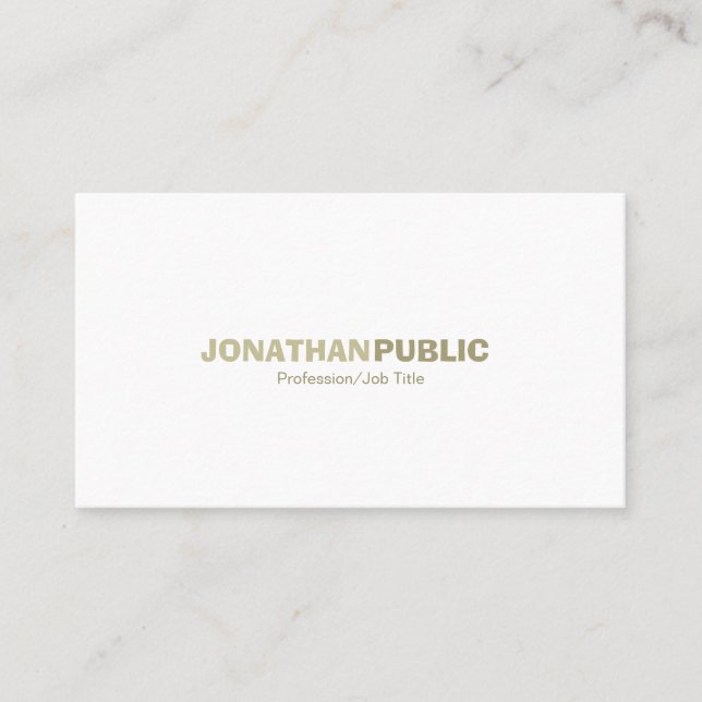 Carte De Visite Moderne Professionnel Élégant Blanc Or propre Plai (Devant)