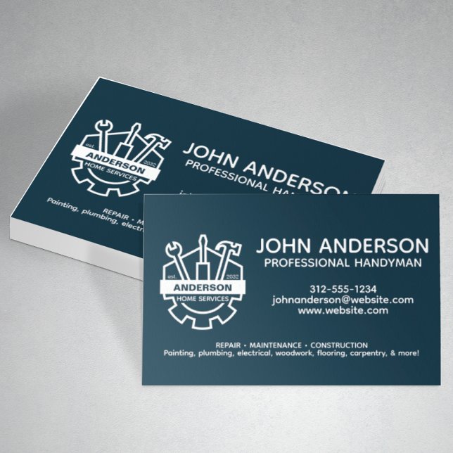 Carte De Visite Moderne Professionnel Handman Services Marine Blue (Créateur téléchargé)