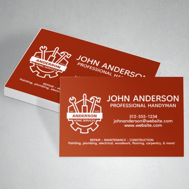 Carte De Visite Moderne Professionnel Handman Services Rouge (Créateur téléchargé)