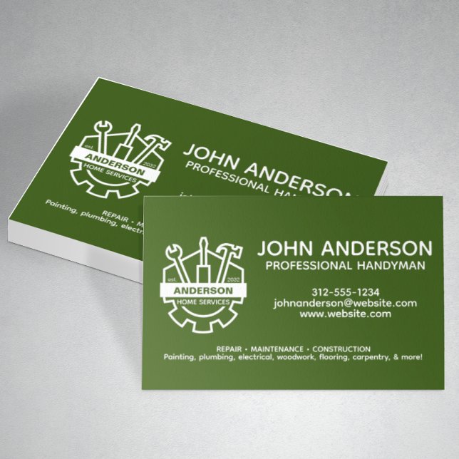 Carte De Visite Moderne Professionnel Handman Services Vert (Créateur téléchargé)