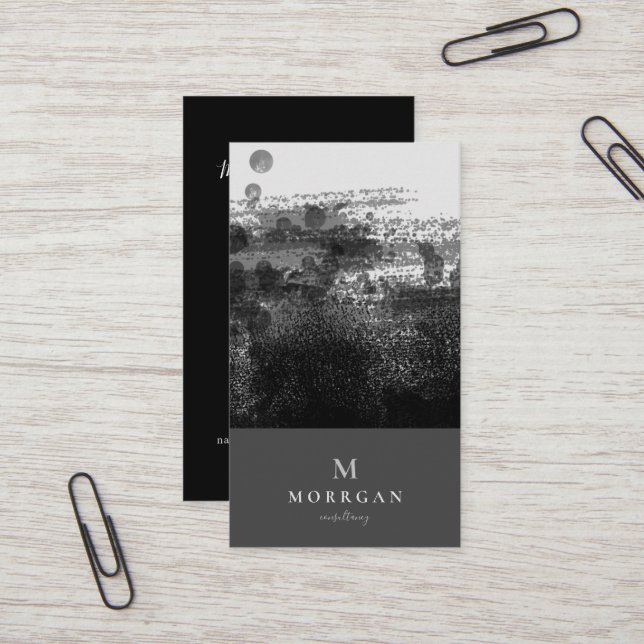 Carte De Visite Moderne Professionnel Noir Monogrammé Gris (Devant/Arrière en situation)