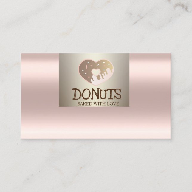 Carte De Visite Moderne Professionnel, Or Rose, Donuts, Boulangeri (Devant)