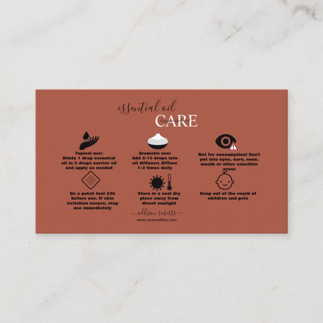 Carte De Visite Moderne Professionnel Orange Terracotta Oil Care (Devant)