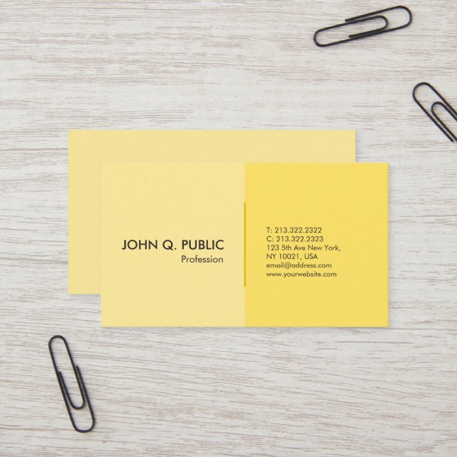 Carte De Visite Moderne Professionnel Simple Élégant Jaune (Devant/Arrière en situation)
