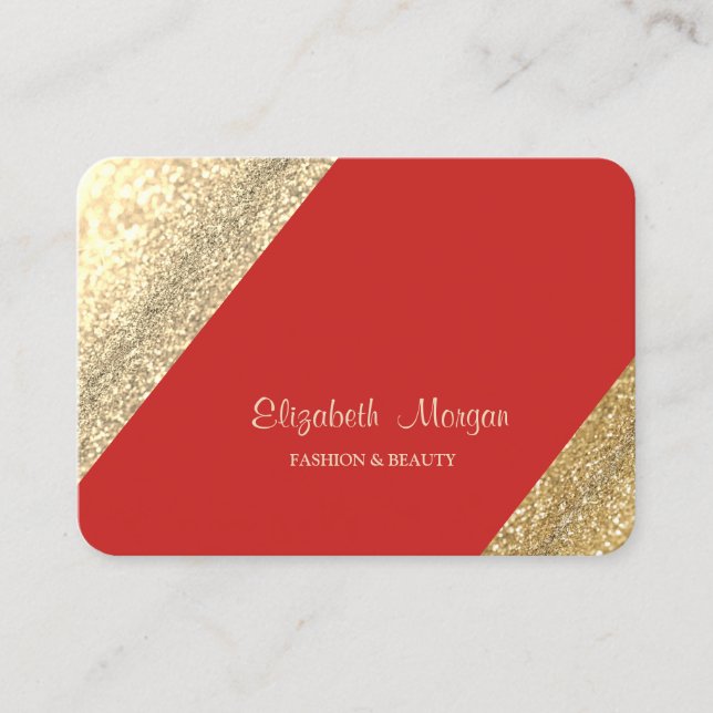 Carte De Visite Moderne Professionnel Simple, Pailleté Or, Rouge (Devant)