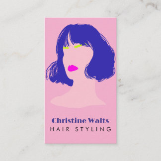 Carte De Visite Moderne QR code de coiffure rose bleu lime design 