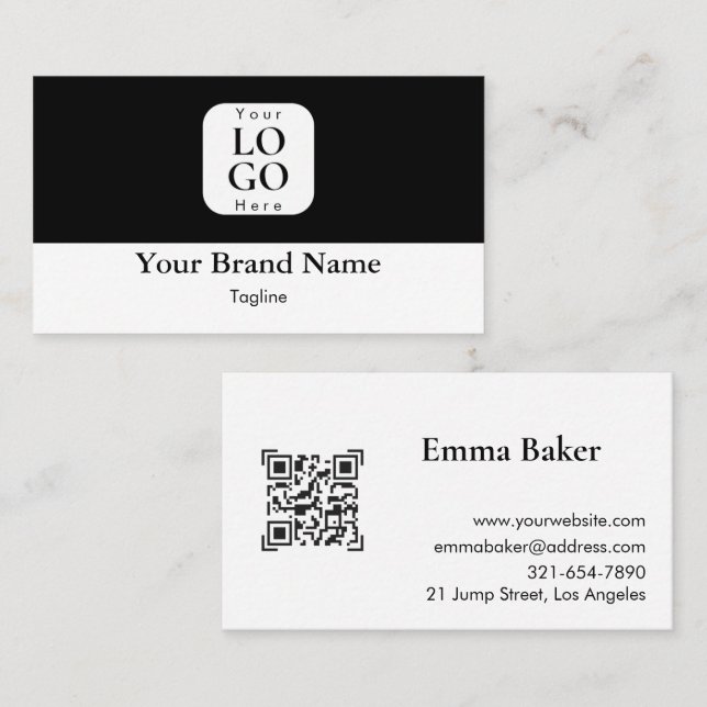 Carte de visite moderne QR Code noir et blanc (Devant / Derrière)