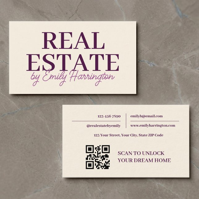 Carte de visite moderne QR Code Plum Agent immobil (Créateur téléchargé)