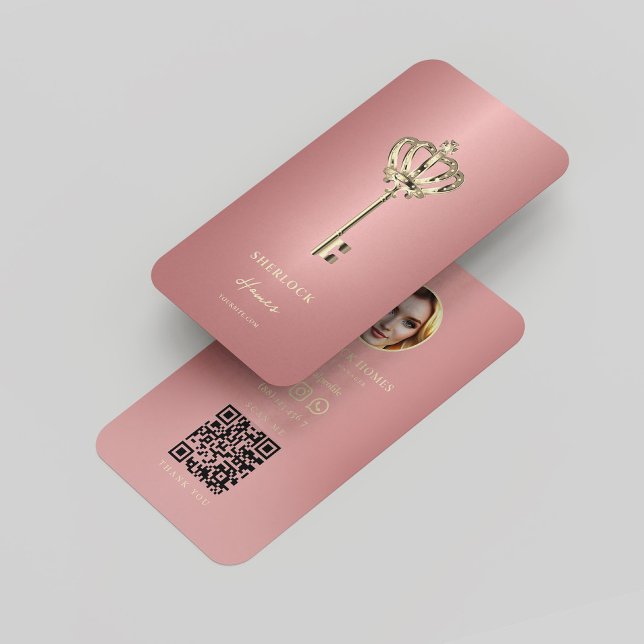 Carte De Visite Moderne Realtor Agent immobilier Rosegold Clé (Modern Realtor Real Estate Agent Rosegold Key Business Card
)
