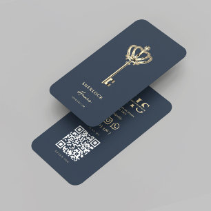 Carte De Visite Moderne Realtor Immobilier Monogramme Bleu foncé