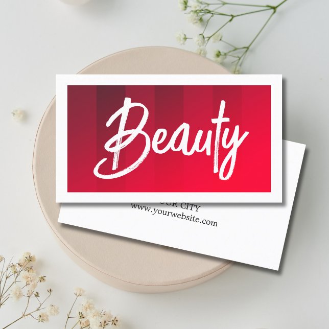 Carte De Visite Moderne Red Stripes Blanc Beauté Maquillage cheveu (Créateur téléchargé)