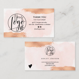 Carte De Visite Moderne rose or brosse rose logo commander merci