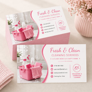 Carte de visite moderne rose pour services de nett