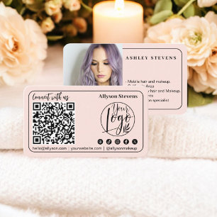 Carte De Visite Moderne rose vif Médias sociaux QR Code Photo Logo
