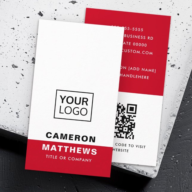 Carte De Visite Moderne rouge blanc ajouter logo social médias icô (Modern red white add logo social media icons business card)