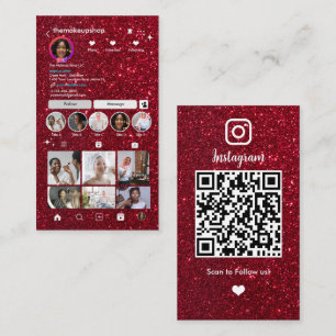 Carte de visite moderne rouge pailletée Instagram