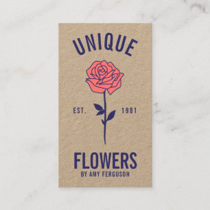 Carte De Visite Moderne rustique kraft tendance rose rose bleu fle