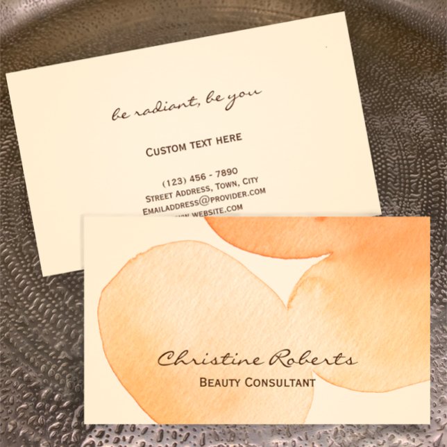 Carte De Visite Moderne Serene Unique Aquarelle Beauté Consultant (Customize this elegant modern original watercolor business card. Peach gold orange serene business )