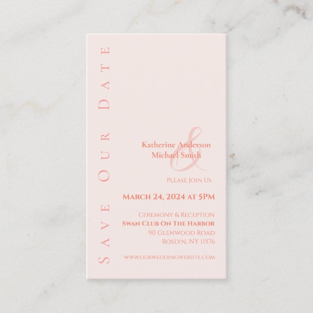 Carte De Visite Moderne Simple Blush - Enregistrer la date - (Devant)