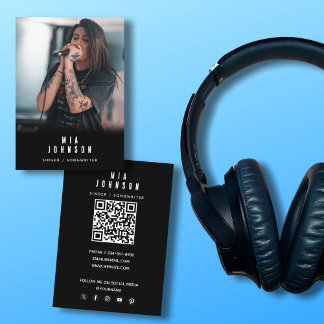 Carte De Visite Moderne Simple Chanteur Musicien Photographie Noir