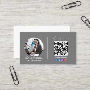 Carte De Visite Moderne Simple Minimaliste QR Code Social Media Bl