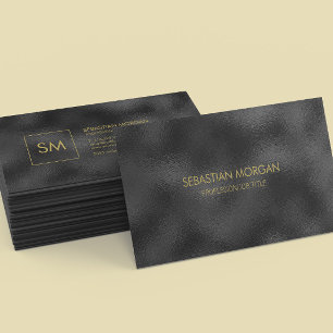 Carte De Visite Moderne Simple Noir Minimaliste Texturé Monogramme