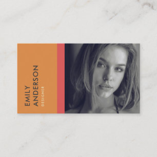 CARTE DE VISITE MODERNE SIMPLE ORANGE ROUGE IDENTITÉ PHOTO PERSON