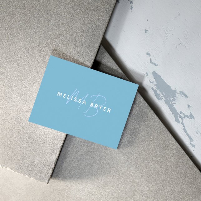 Carte De Visite Moderne Simple Patel Bleu Monogrammé (Modern Simple Patel Blue Monogrammed Business Card)