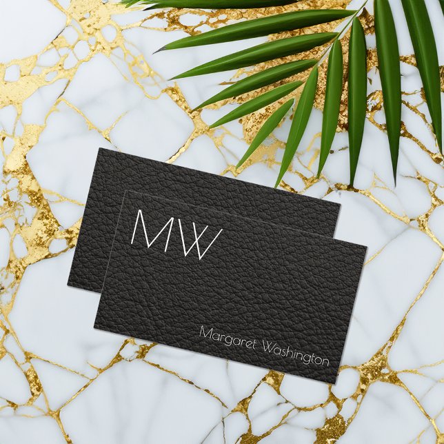 Carte De Visite Moderne Simple Professionnel Cuir Noir Minimal (leather grain image business cards)