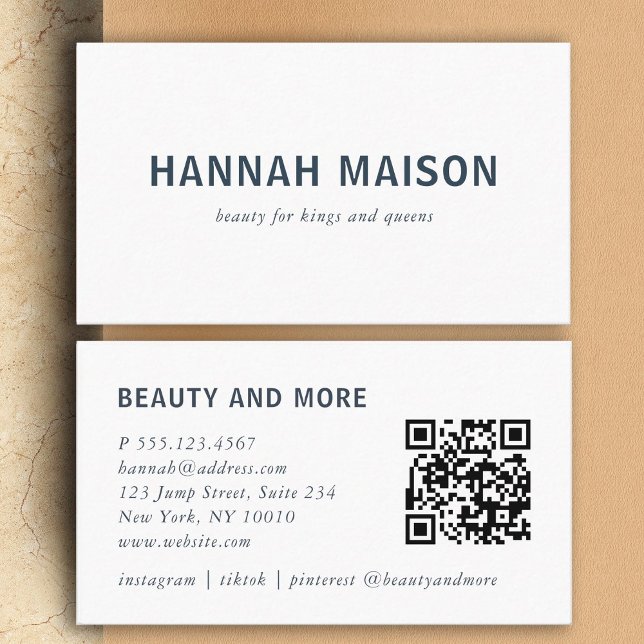 Carte De Visite Moderne, simple, professionnel, salon, blanc, (Modern, simpel, professional, salon, white, bold font, qr-code business card)