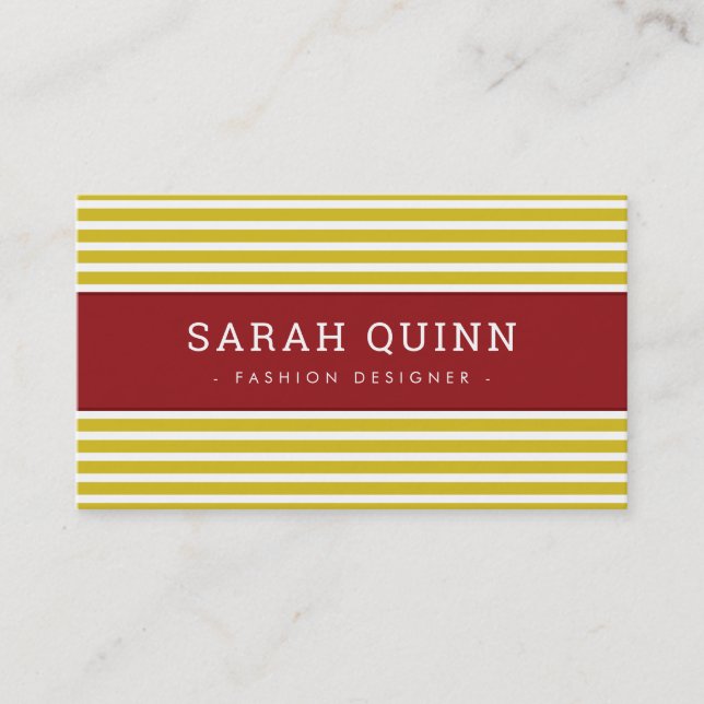 Carte De Visite MODERNE STRIPE MINIMALE marron rouge moutarde (Devant)