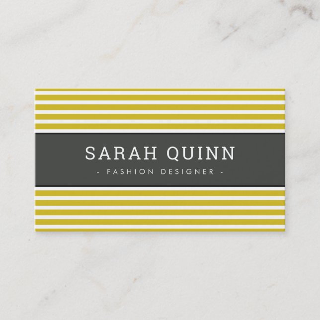 Carte De Visite MODERNE STRIPE MINIMALE moutarde fusain gris blanc (Devant)