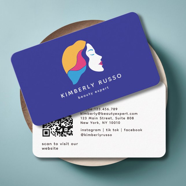 Carte De Visite Moderne, tendance, Code QR, Salon, Femme-Logo (Modern, Trendy, QR Code, Salon, Women-Logo, colorful Business Card)