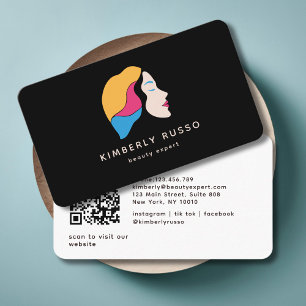 Carte De Visite Moderne, tendance, Code QR, Salon, Femme-Logo