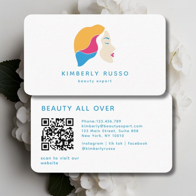 Carte De Visite Moderne, tendance, Code QR, Salon, Logo Femmes (Modern, Trendy, QR Code, Salon, Women-Logo Business Card)