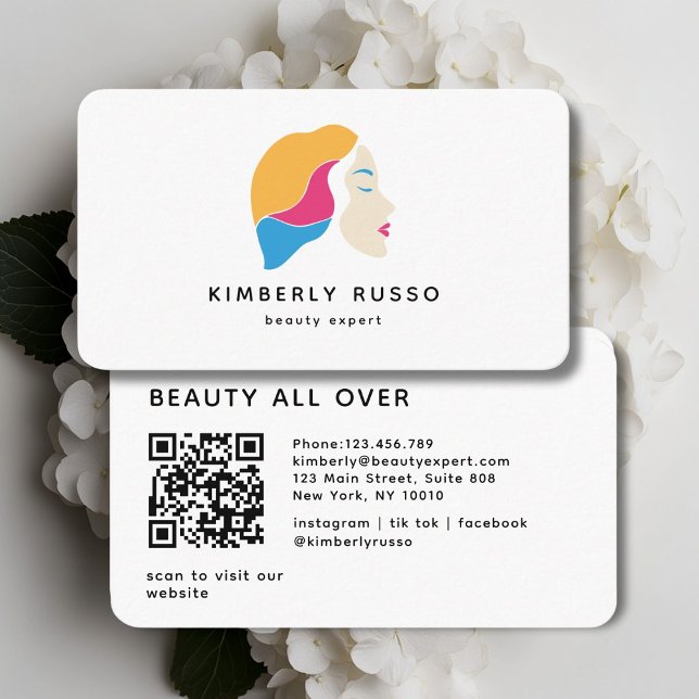 Carte De Visite Moderne, tendance, Code QR, Salon, Logo Femmes (Modern, Trendy, QR Code, Salon, Women-Logo Business Card)